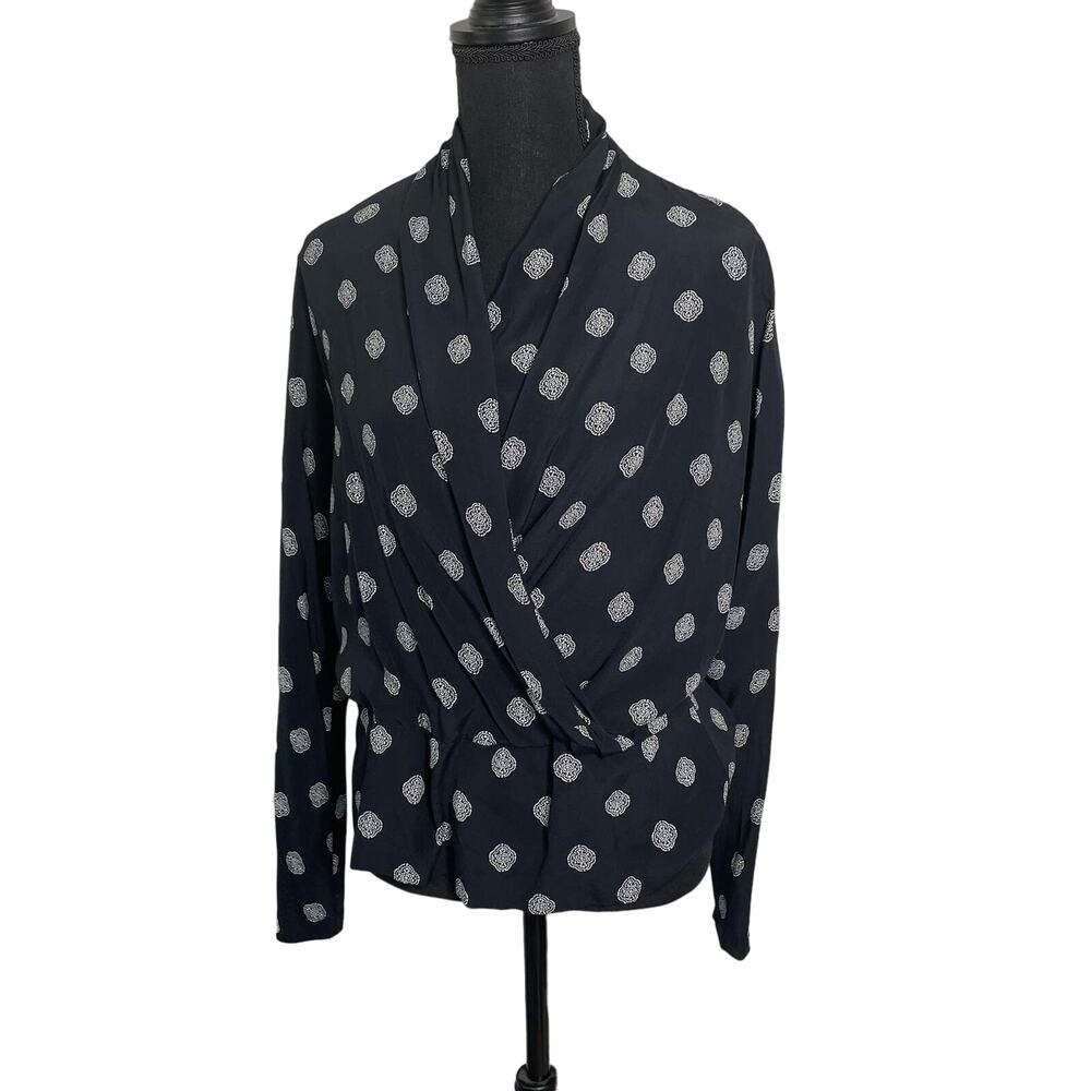 Vintage Josephine Chaus 10 black blouse‎ dress top Medallion Polka Dot Pattern